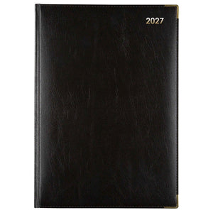 Cumberland Corporate Diary 2027 A4 Day To A Page Black shown front on, the black cover, closed flat against a plain background.
