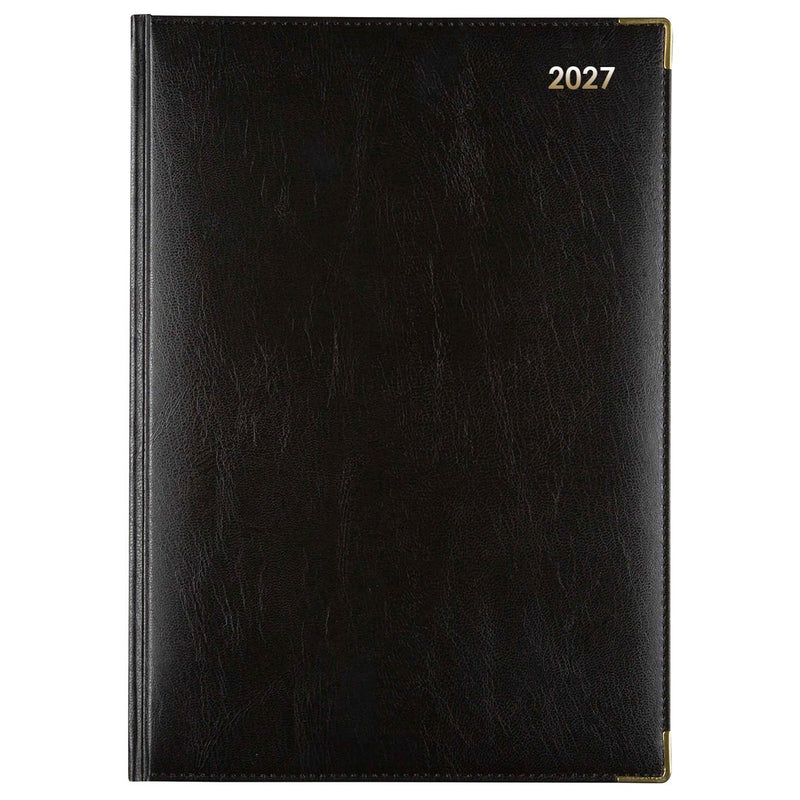 Cumberland Corporate Diary 2027 A4 Day To A Page Black shown front on, the black cover, closed flat against a plain background.