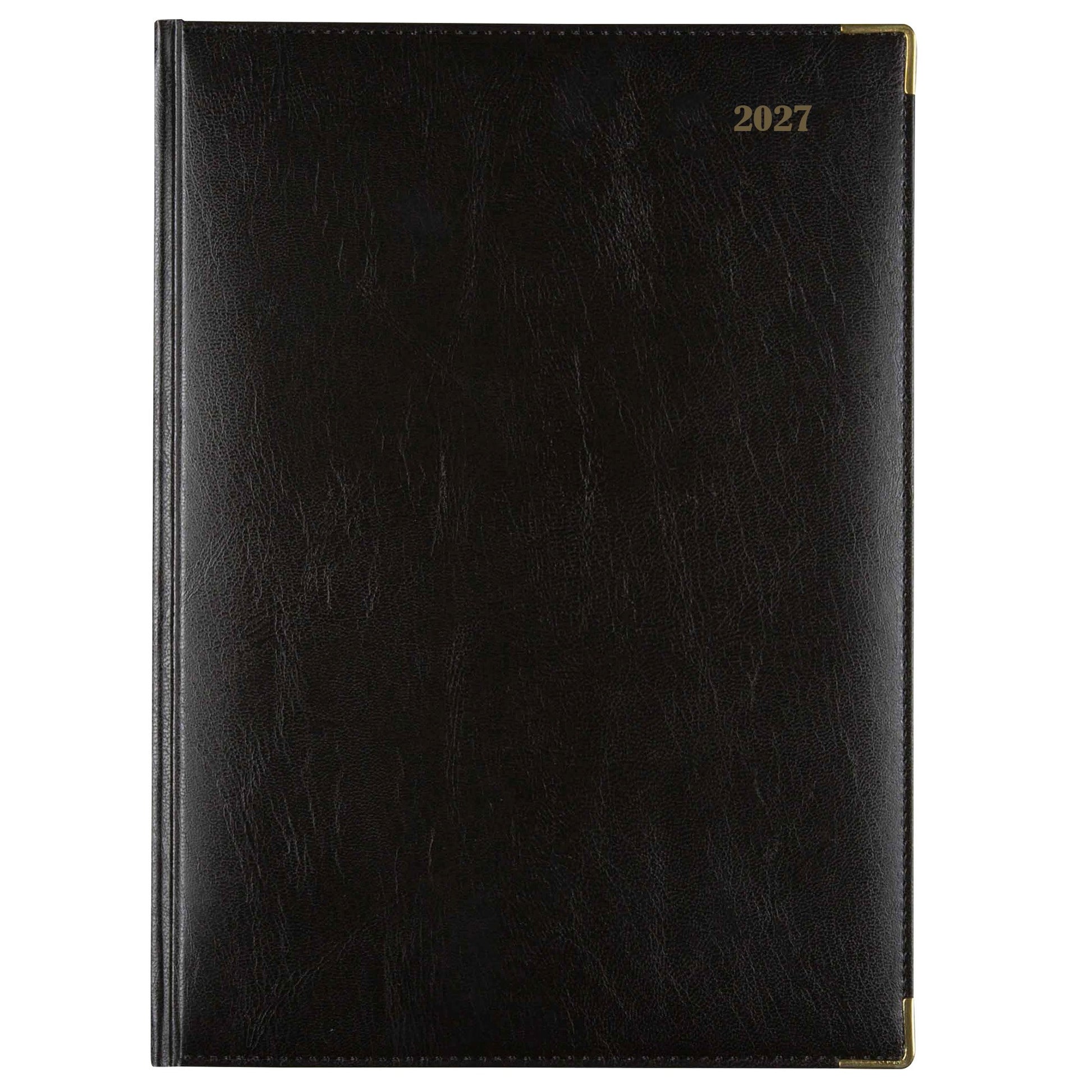 Cumberland Corporate Diary 2027 Quarto Day To A Page Black shown front on, the black cover, closed flat against a plain background.