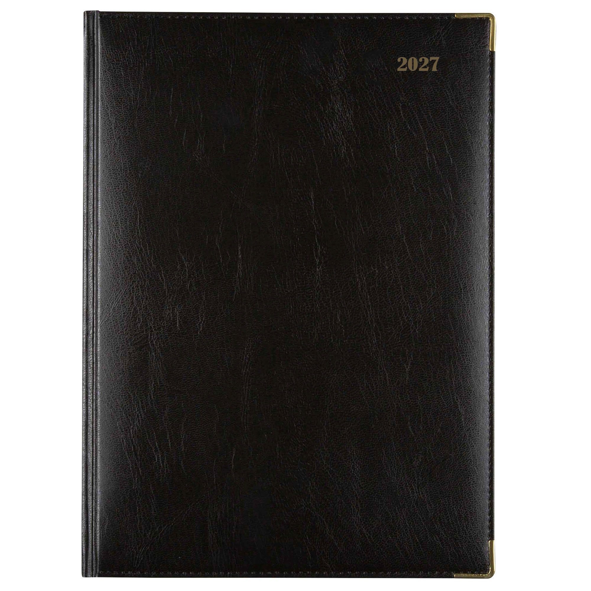 Cumberland Corporate Diary 2027 Quarto Day To A Page Black shown front on, the black cover, closed flat against a plain background.