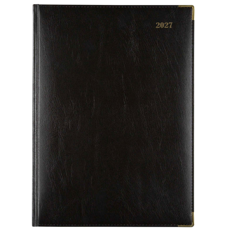 Cumberland Corporate Diary 2027 Quarto Day To A Page Black shown front on, the black cover, closed flat against a plain background.