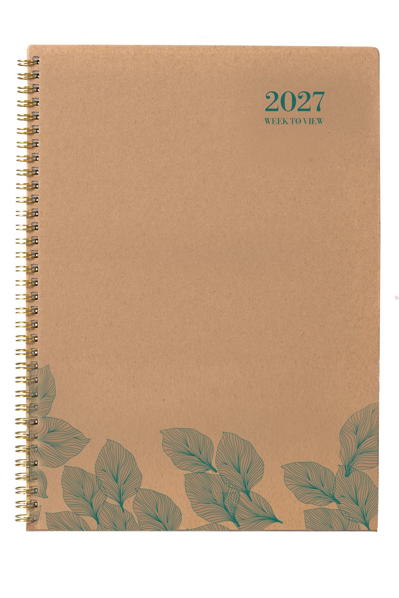 Cumberland Ecowise Diary 2027 A4 Week To View Kraft shown front on, the kraft cover, closed flat against a plain background.