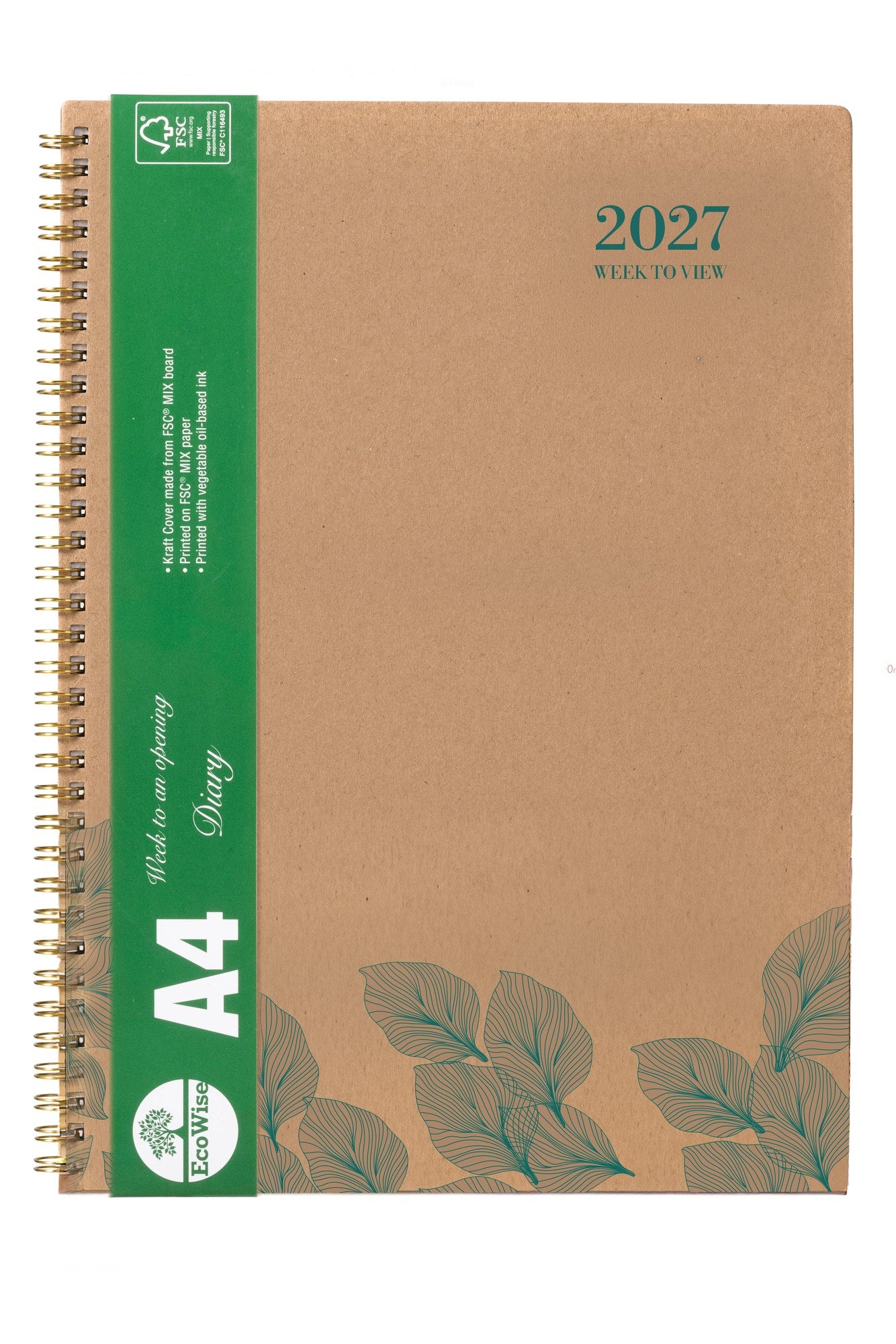 Cumberland Ecowise Diary 2027 A4 Week To View Kraft shown in its retail packaging, front of pack with the year and format printed on the label.
