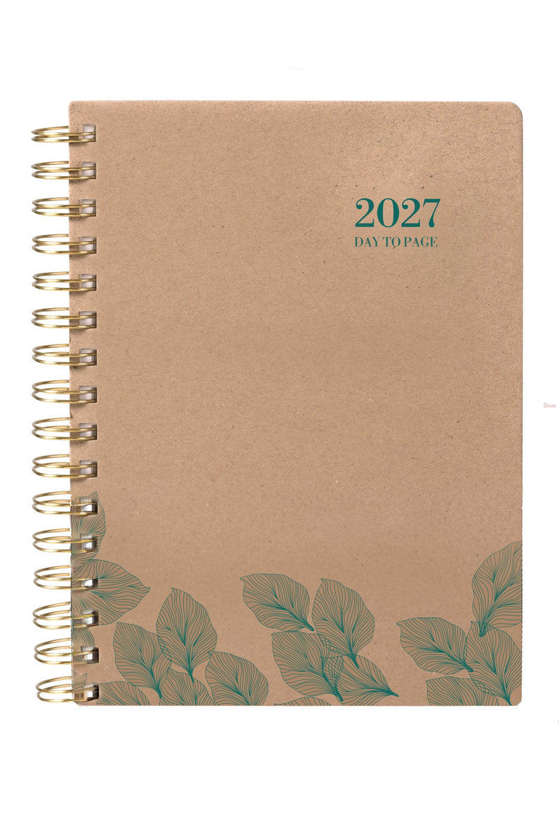 Cumberland Ecowise Diary 2027 A5 Day To A Page Kraft shown front on, the kraft cover, closed flat against a plain background.