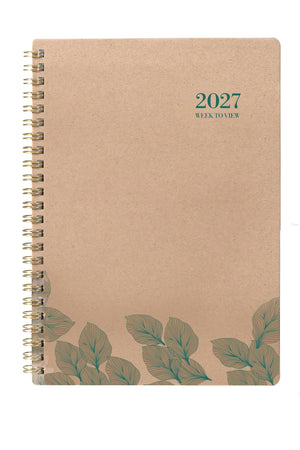 Cumberland Ecowise Diary 2027 A5 Week To View Kraft shown front on, the kraft cover, closed flat against a plain background.