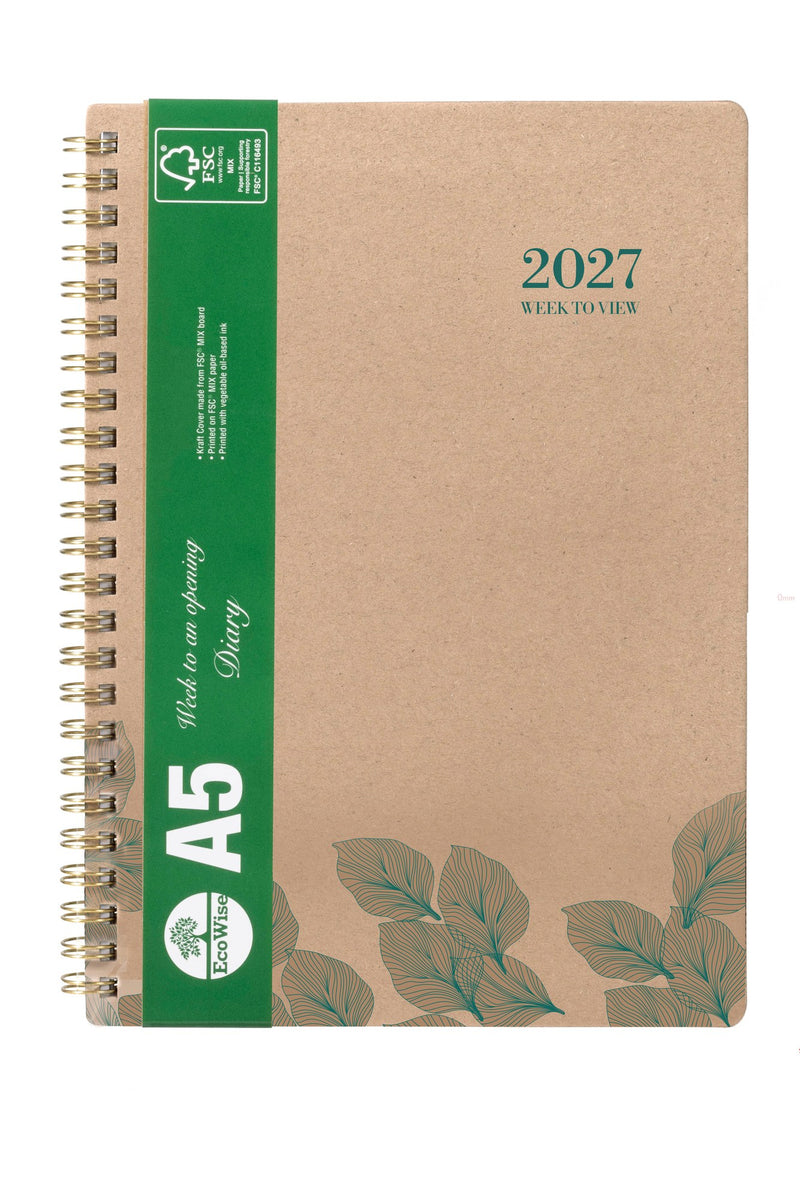 Cumberland Ecowise Diary 2027 A5 Week To View Kraft shown in its retail packaging, front of pack with the year and format printed on the label.