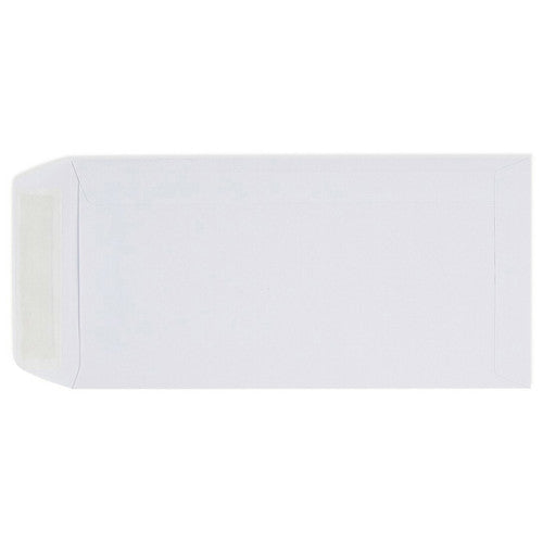 Cumberland 603331 DL white strip seal envelope detail showing plain face accepting handwritten or printed address labels at 220 x 110mm