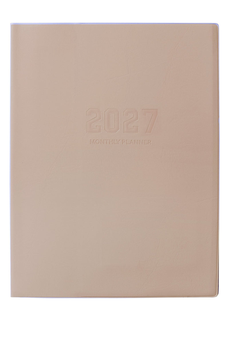 Cumberland Monthly Planner Diary 2027 A4 Month To View Assorted shown from a second angle, the assorted cover colours, with the spine and page block edge visible.