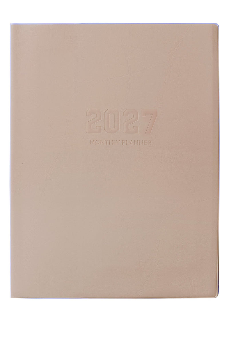 Cumberland Monthly Planner Diary 2027 A5 Month To View Assorted shown from a second angle, the assorted cover colours, with the spine and page block edge visible.