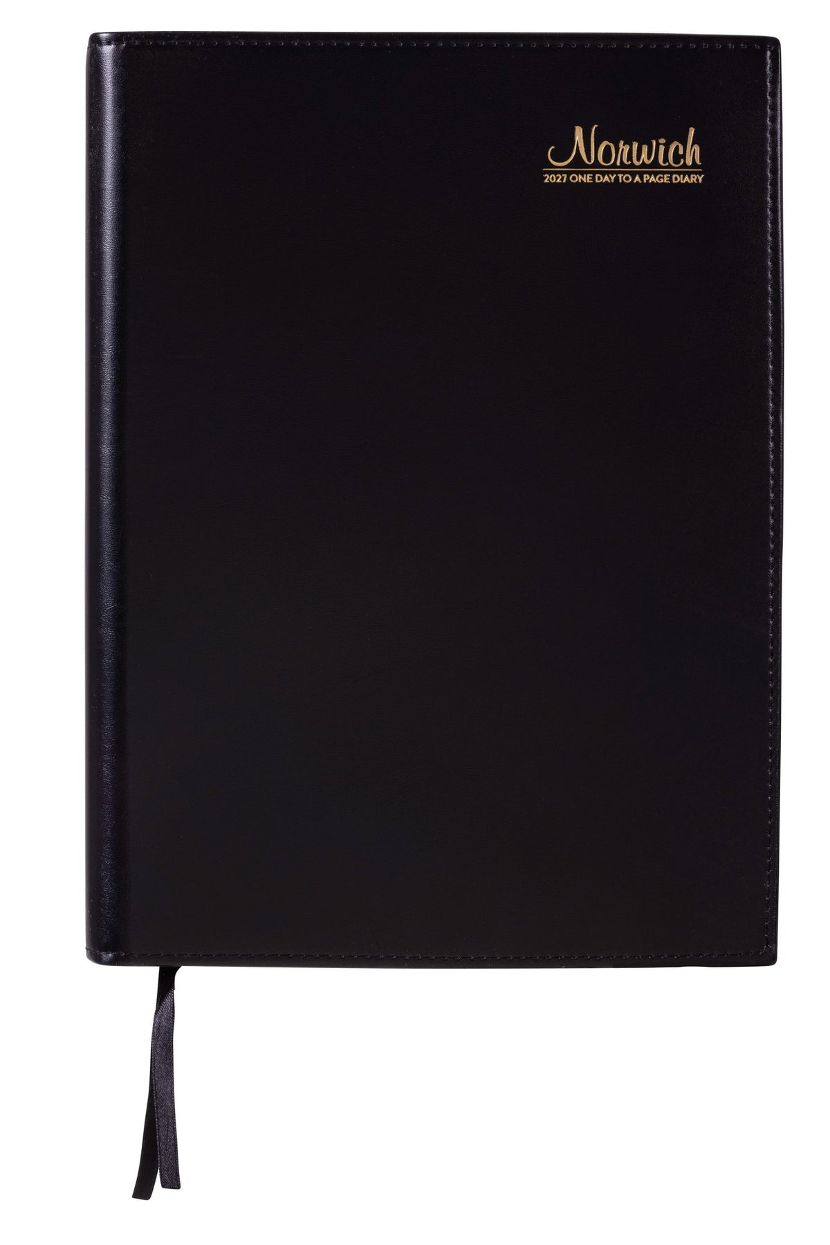 Cumberland Norwich Diary 2027 A4 Day To A Page Black shown front on, the black cover, closed flat against a plain background.