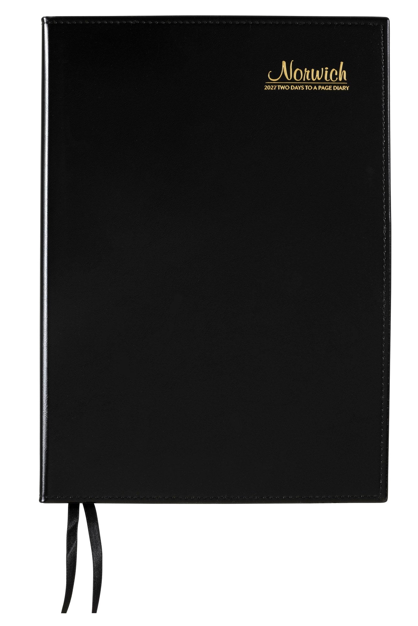 Cumberland Norwich Diary 2027 A4 2 Days To A Page Black shown front on, the black cover, closed flat against a plain background.