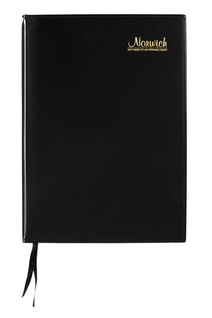 Cumberland Norwich Diary 2027 A4 Week To View Black shown front on, the black cover, closed flat against a plain background.