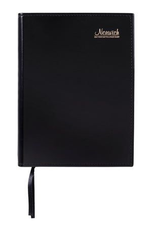 Cumberland Norwich Diary 2027 A5 Day To A Page Black shown front on, the black cover, closed flat against a plain background.