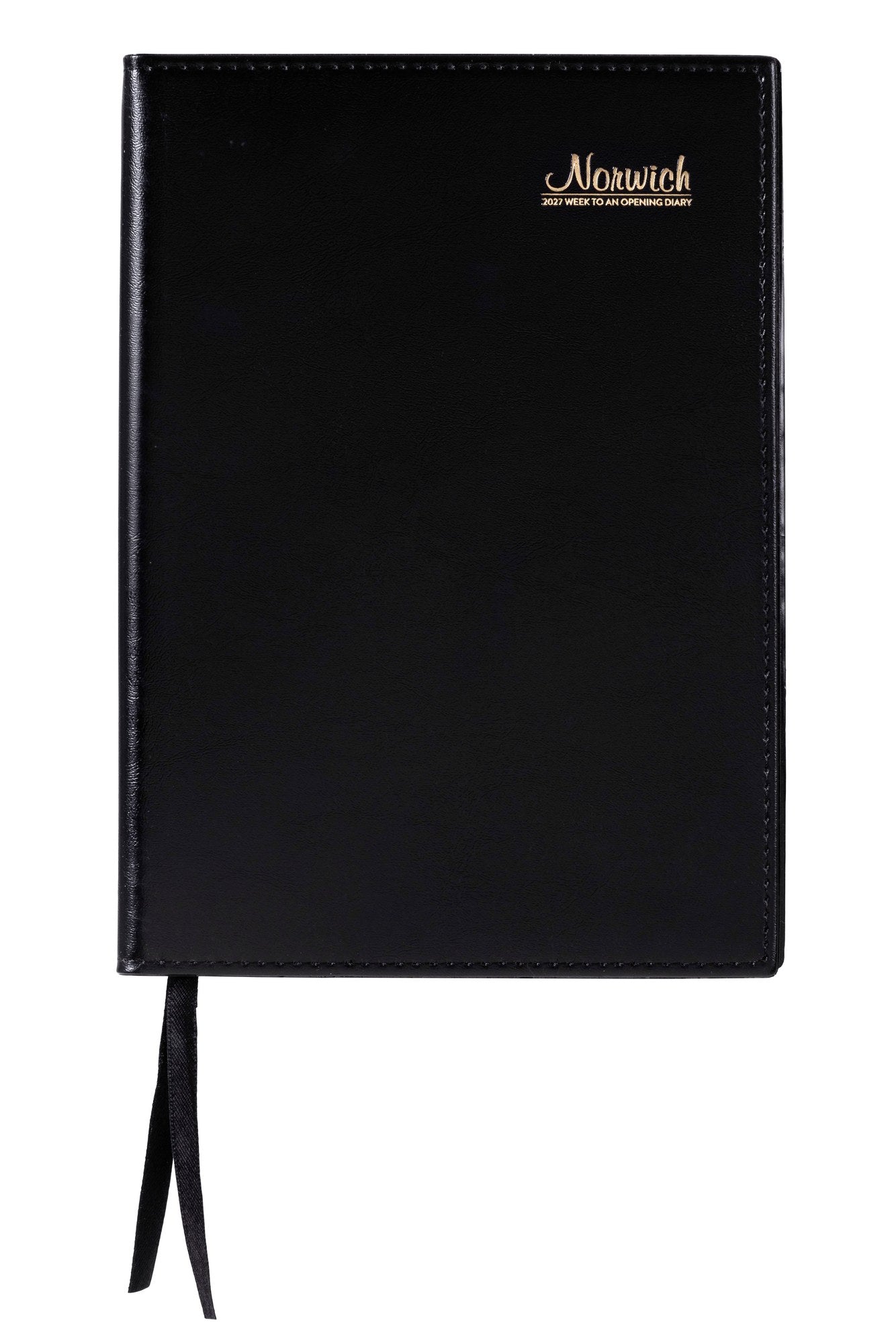 Cumberland Norwich Diary 2027 A5 Week To View Black shown front on, the black cover, closed flat against a plain background.