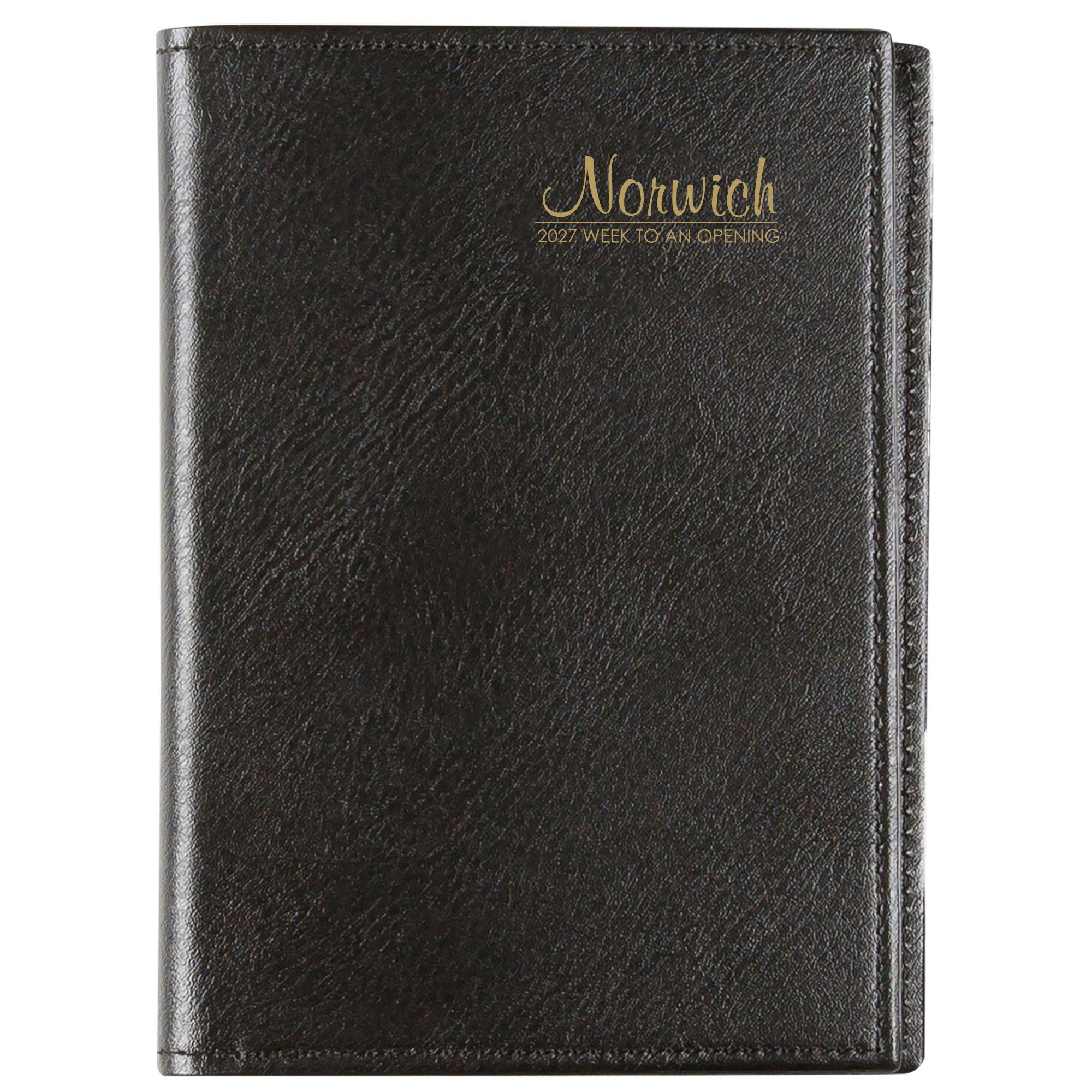 Cumberland Norwich Diary 2027 A6 Week To View Black shown front on, the black cover, closed flat against a plain background.
