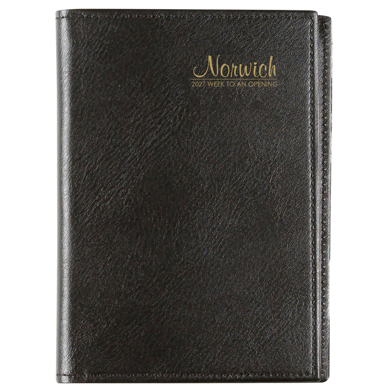 Cumberland Norwich Diary 2027 A6 Week To View Black shown front on, the black cover, closed flat against a plain background.