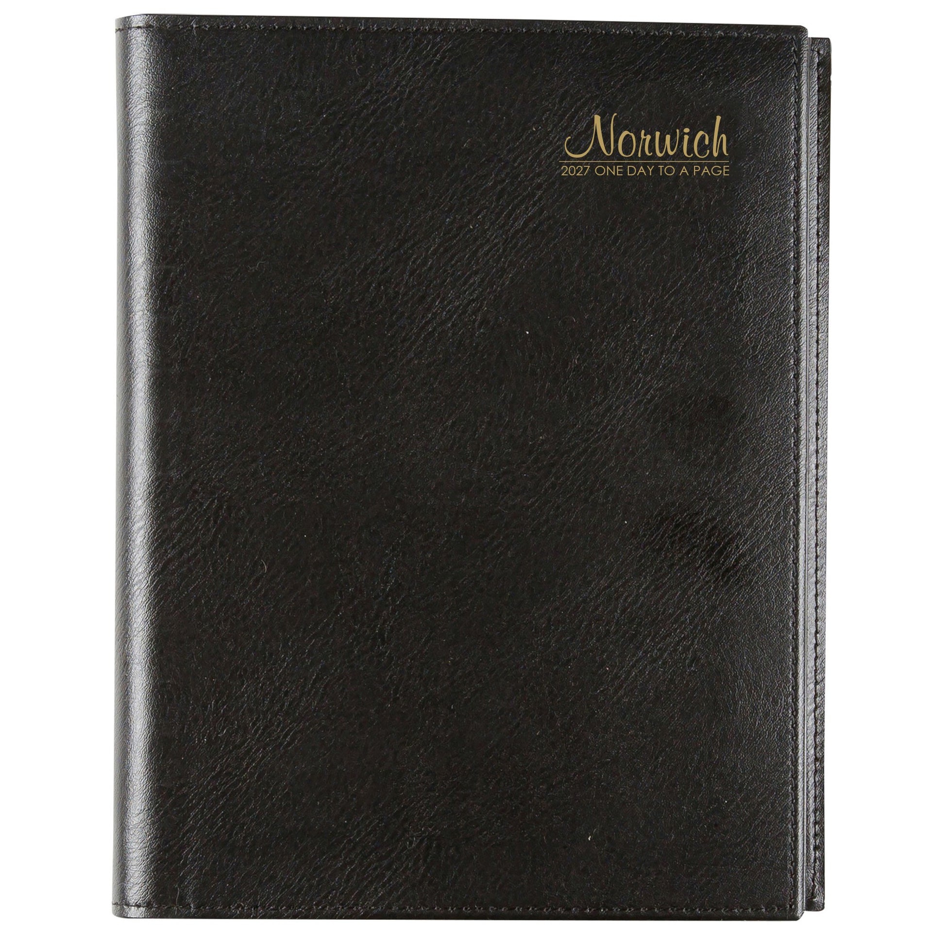Cumberland Norwich Diary 2027 Quarto Day To A Page Black shown front on, the black cover, closed flat against a plain background.