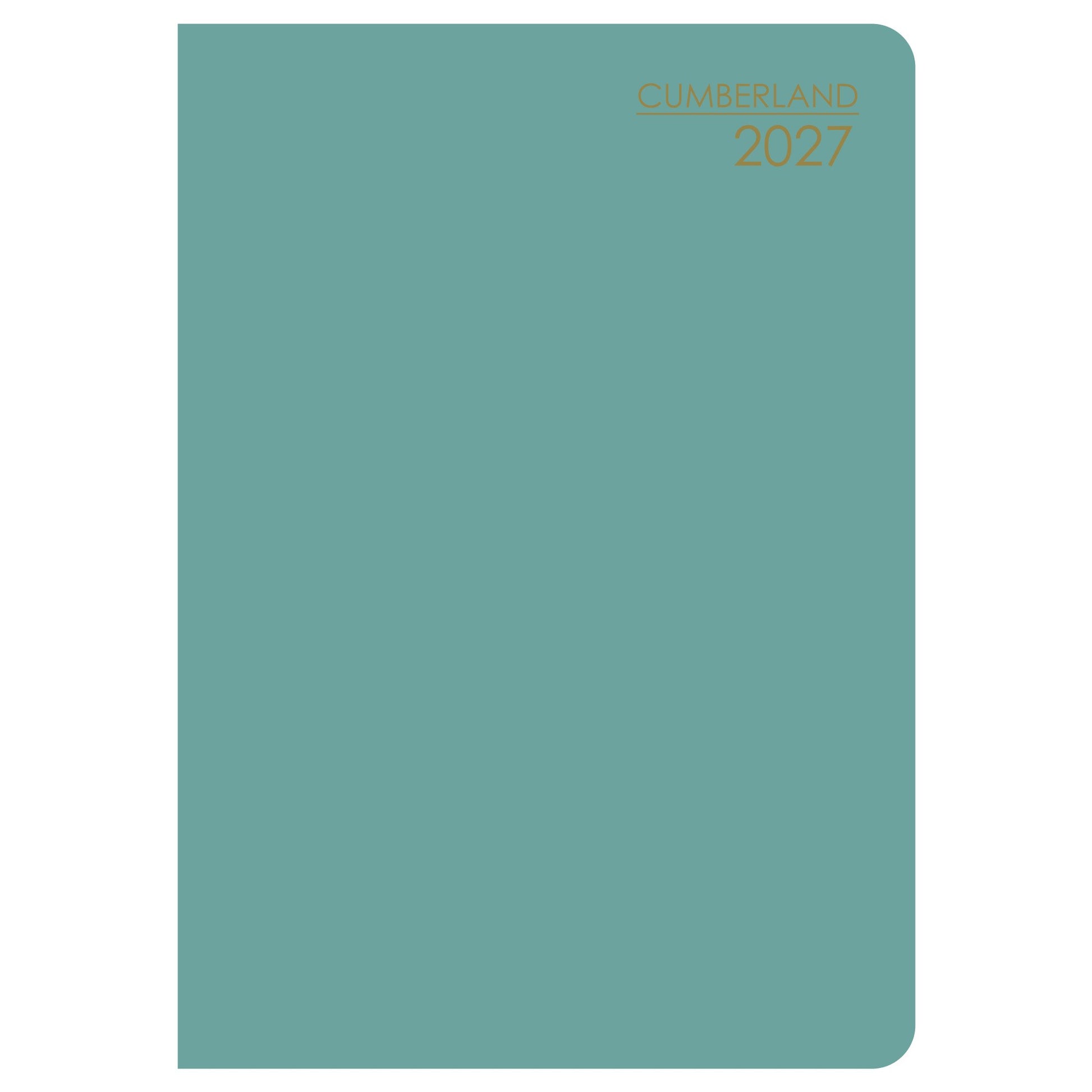Cumberland Pocket Diary 2027 A7 Week To View Assorted shown at a three quarter angle, the assorted cover colours, highlighting the cover finish and binding edge.