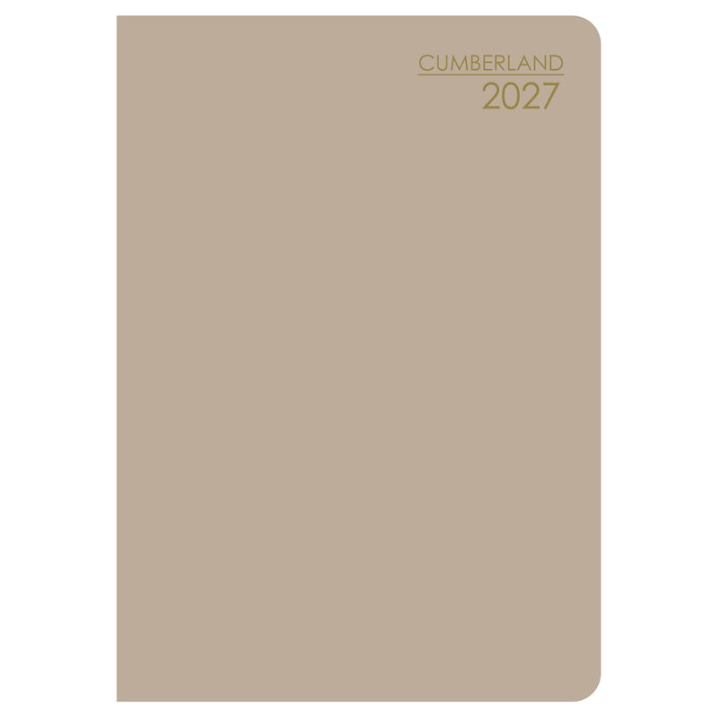 Cumberland Pocket Diary 2027 A7 Week To View Assorted shown from a second angle, the assorted cover colours, with the spine and page block edge visible.
