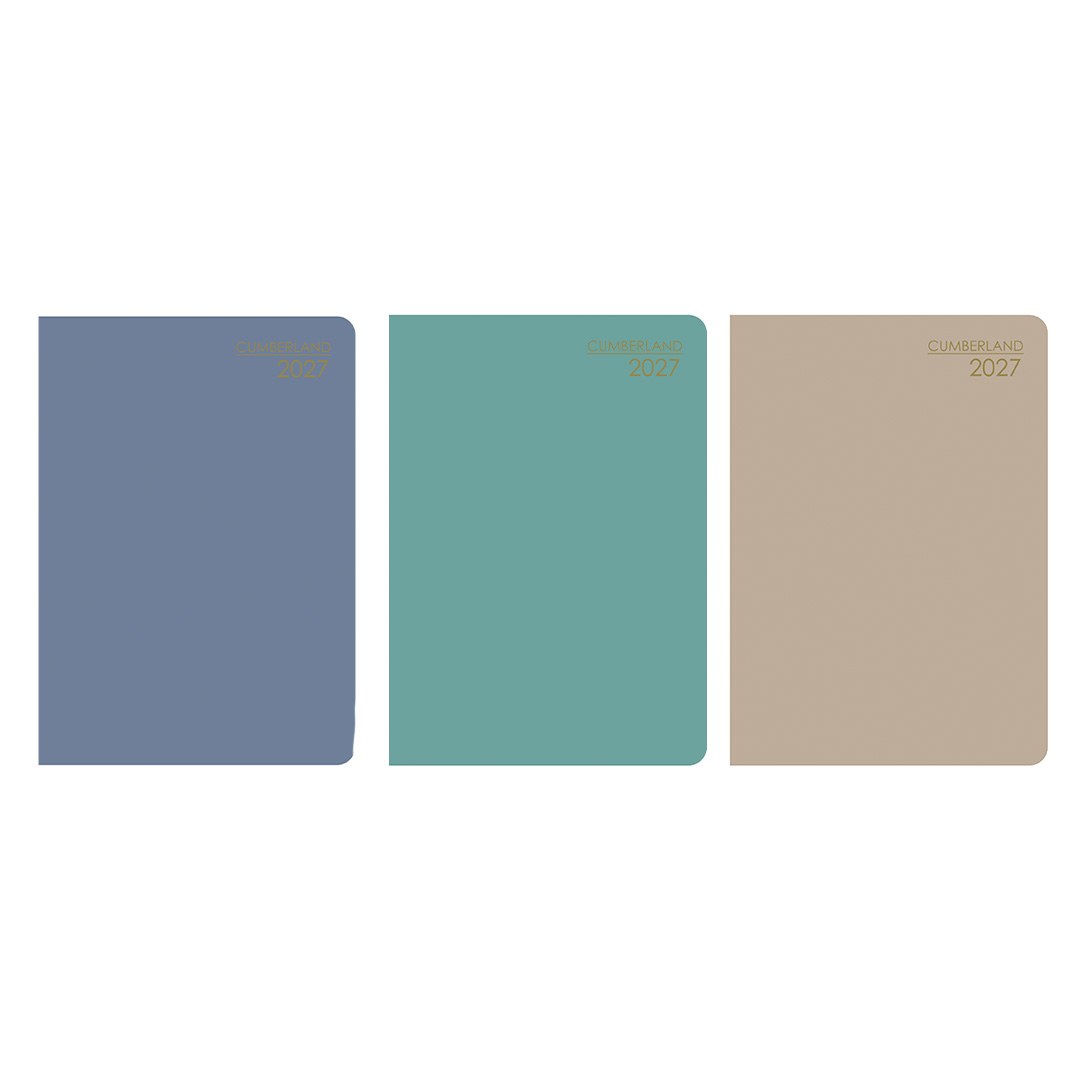 Cumberland Pocket Diary 2027 A7 Week To View Assorted shown front on, the assorted cover colours, closed flat against a plain background.