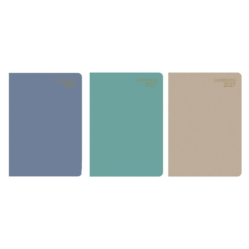 Cumberland Pocket Diary 2027 A7 Week To View Assorted shown front on, the assorted cover colours, closed flat against a plain background.