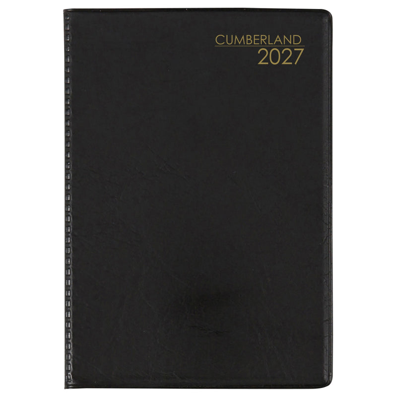 Cumberland Pocket Diary 2027 A7 Week To View Black shown front on, the black cover, closed flat against a plain background.