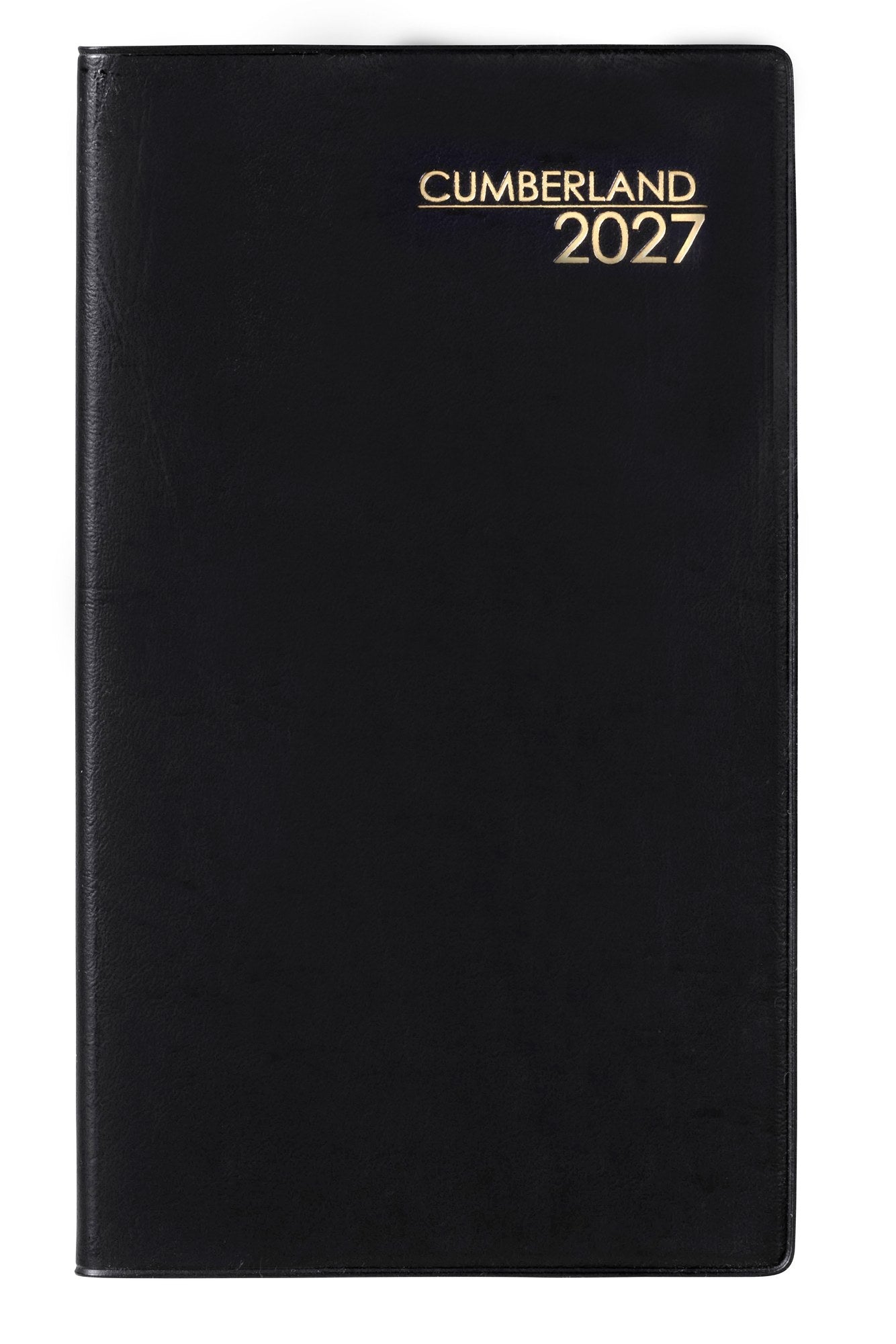 Cumberland Pocket Diary 2027 Slimline Week To View Black shown front on, the black cover, closed flat against a plain background.