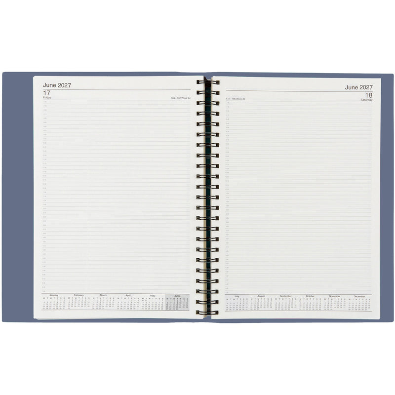 Cumberland Soho Diary 2027 A4 Week To View Assorted opened to show the printed week to view interior pages and the dated planning grid.