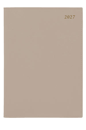 Cumberland Soho Diary 2027 A4 Day To A Page Sandstone shown front on, the sandstone cover, closed flat against a plain background.