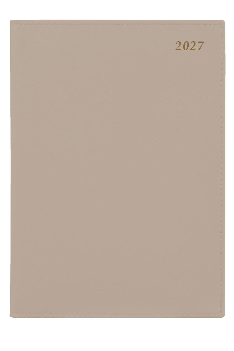 Cumberland Soho Diary 2027 A4 Week To View Sandstone shown front on, the sandstone cover, closed flat against a plain background.