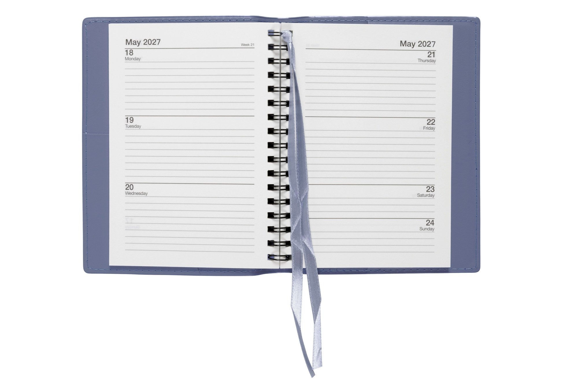 Cumberland Soho Diary 2027 A6 Week To View Assorted opened to show the printed week to view interior pages and the dated planning grid.