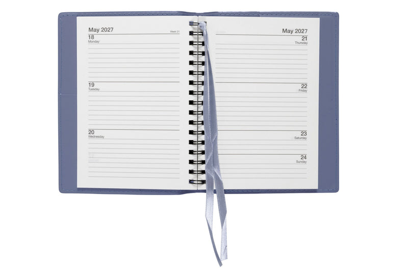 Cumberland Soho Diary 2027 A6 Week To View Assorted opened to show the printed week to view interior pages and the dated planning grid.