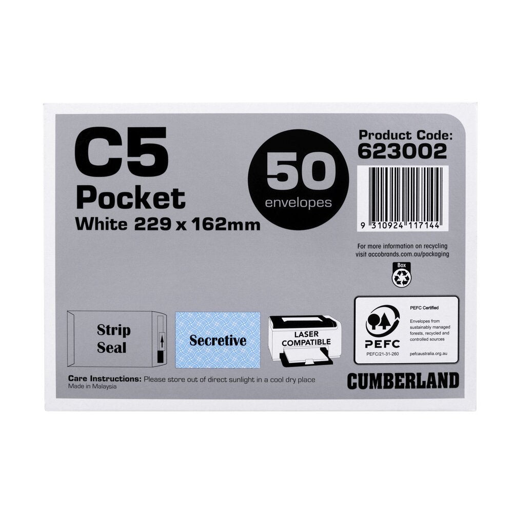 Cumberland Strip Seal Pocket Envelope C5 White Pack of 25-1