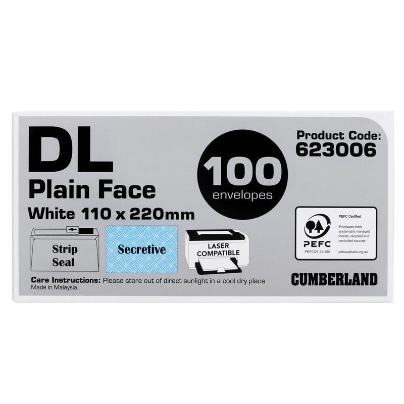 Cumberland Strip Seal Wallet Envelope DL White Box of 100-1