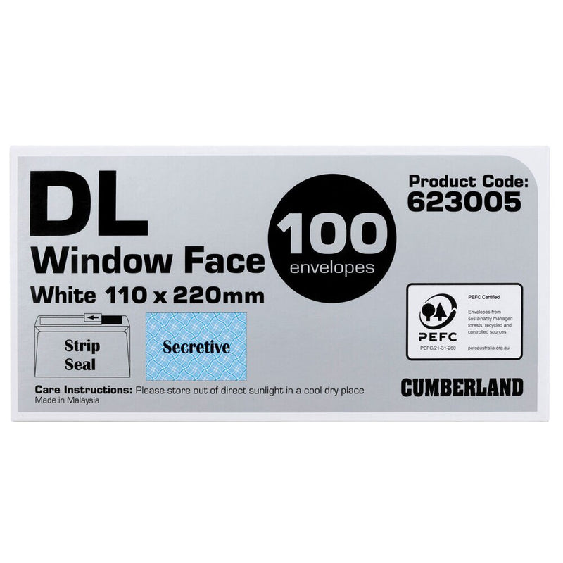 Cumberland Strip Seal Window Envelope DL White Box of 100-1
