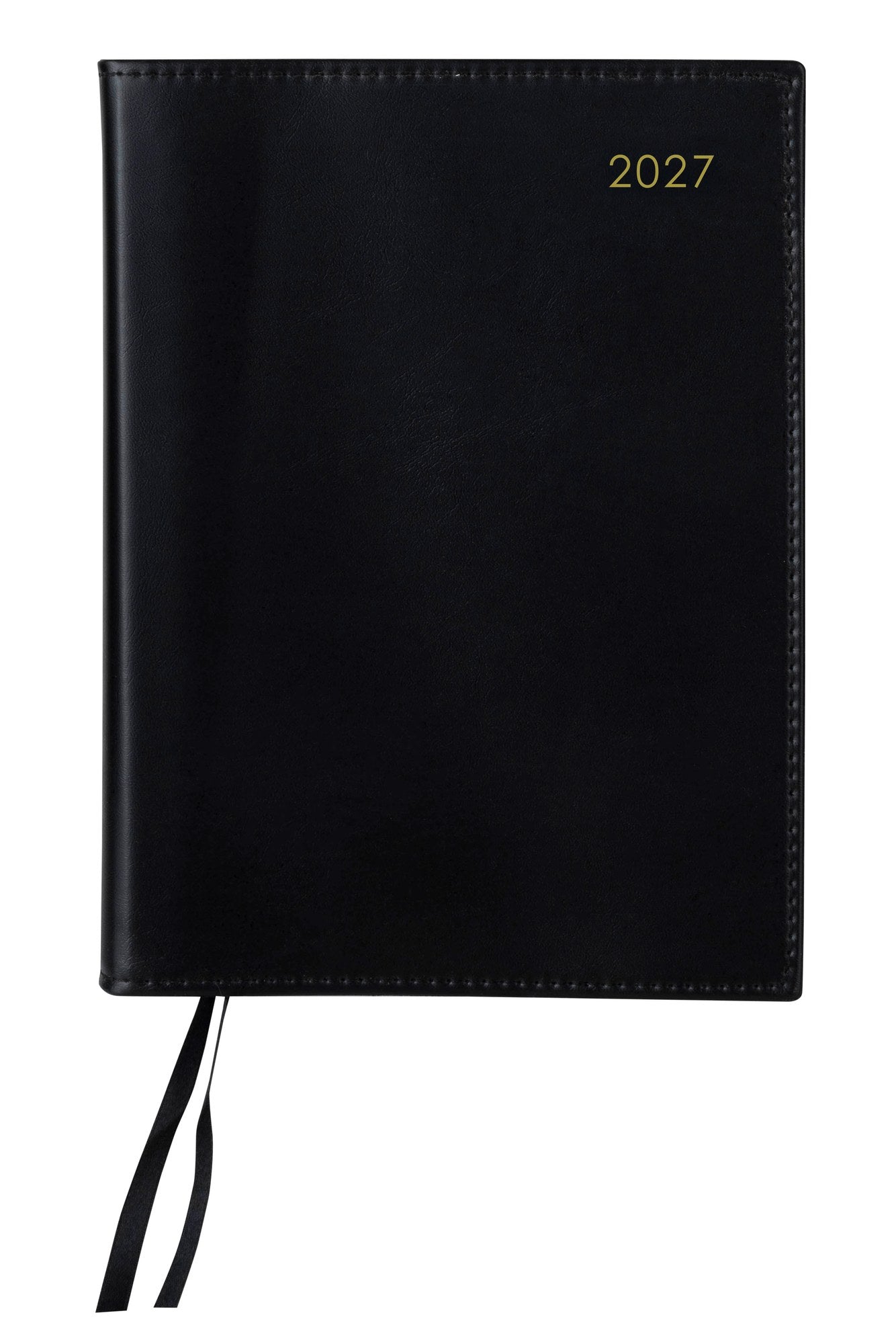 Cumberland Unbranded Wiro Diary 2027 A5 Day To A Page Black shown front on, the black cover, closed flat against a plain background.