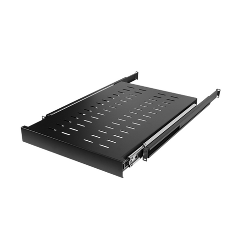 CyberPower 1U thin sliding shelf in black cold rolled steel, 485mm x 650mm, for 19-inch rack mounting
