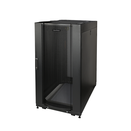 CyberPower 24U rack enclosure with perforated doors and pre-installed casters, front view
