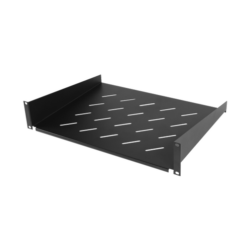 CyberPower CRA50001 2U deep fixed shelf in black cold rolled steel, 483mm x 350mm, compatible with 19-inch rack enclosures