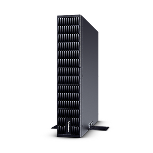 Side angle of CyberPower BPSE24V40ART2U showing 2U rack height and metal housing construction