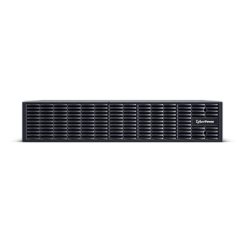 Rear panel of CyberPower BPSE24V40ART2U battery module with connection ports and rackmount ears