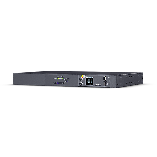 CyberPower DSPDU24004 1U rackmount ATS PDU front view showing colour LCD display