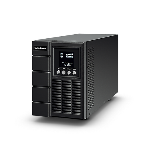 CyberPower OLS1500E 1500VA 1350W online UPS front view showing LCD status display