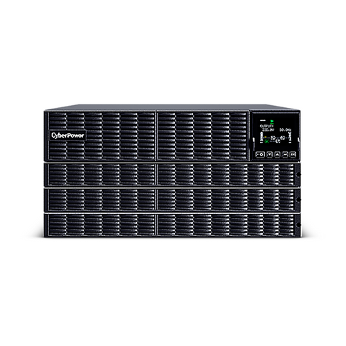 Rear panel of CyberPower OLS6KERT5U UPS showing output sockets and remote cloud card slot