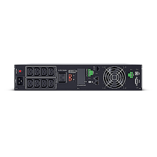 CyberPower OLS3000ERT2UA UPS unit displaying PowerPanel management interface on LCD screen