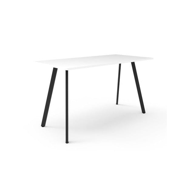Rapidline Eternity high bar table with Natural White top and Black Satin splayed legs, full table view on a white background