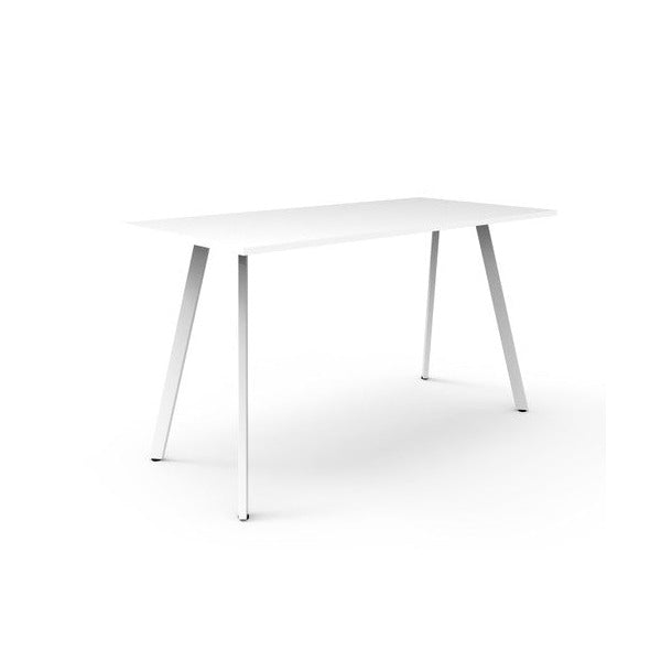 Rapidline Eternity high bar table with Natural White top and White Satin splayed legs, full table view on a white background