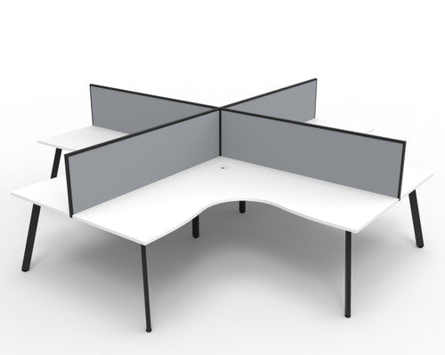 Rapidline Eternity Leg Corner Workstation 1500 x 1500 x 750mm with Screen Natural White / Black Satin