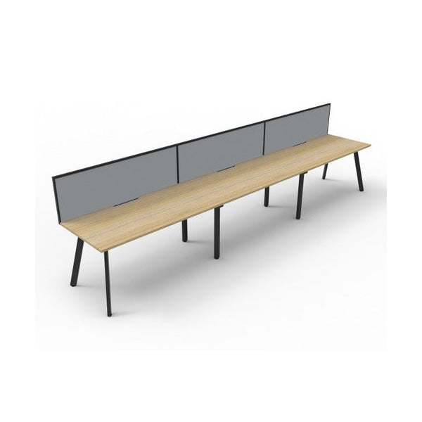 Rapidline Eternity Single Sided 3 Person Workstation 1500 x 750mm with Screen Natural Oak / Black Satin