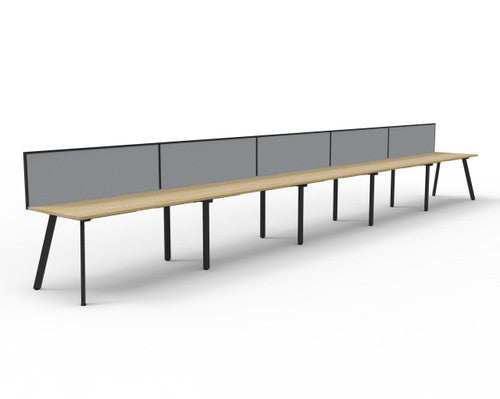 Rapidline Eternity Single Sided 5 Person Workstation 1200 x 750mm with Screen Natural Oak / Black Satin